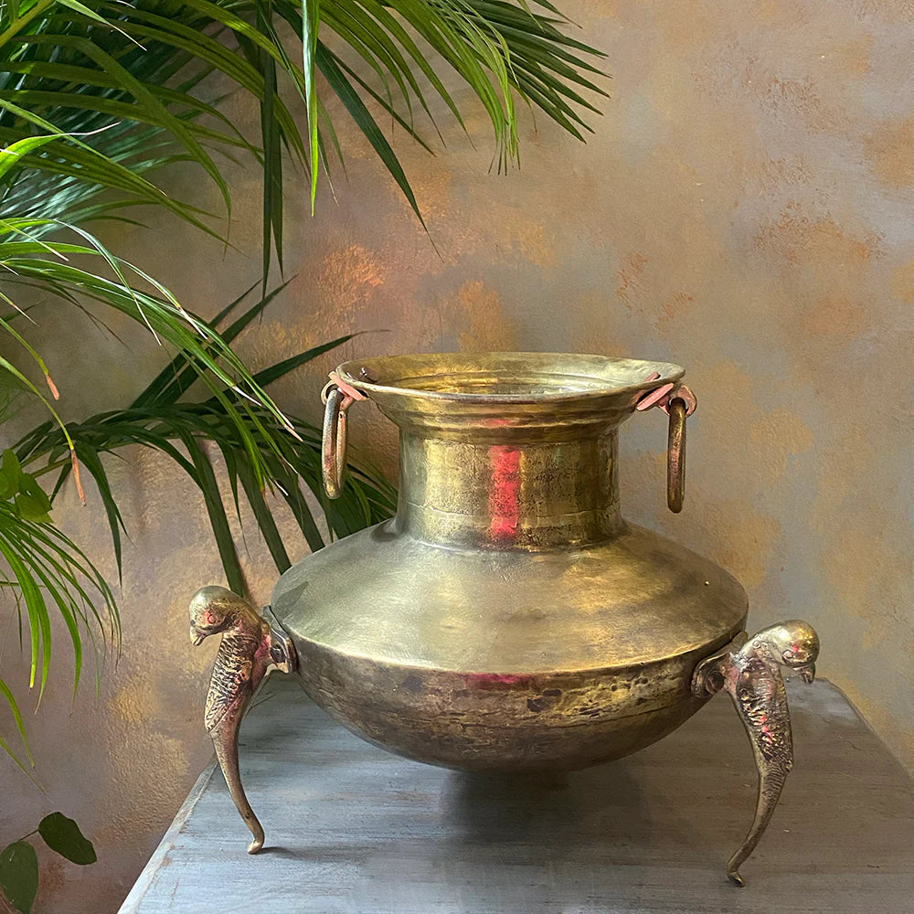 Antique Brass Pot With Peacock Legs