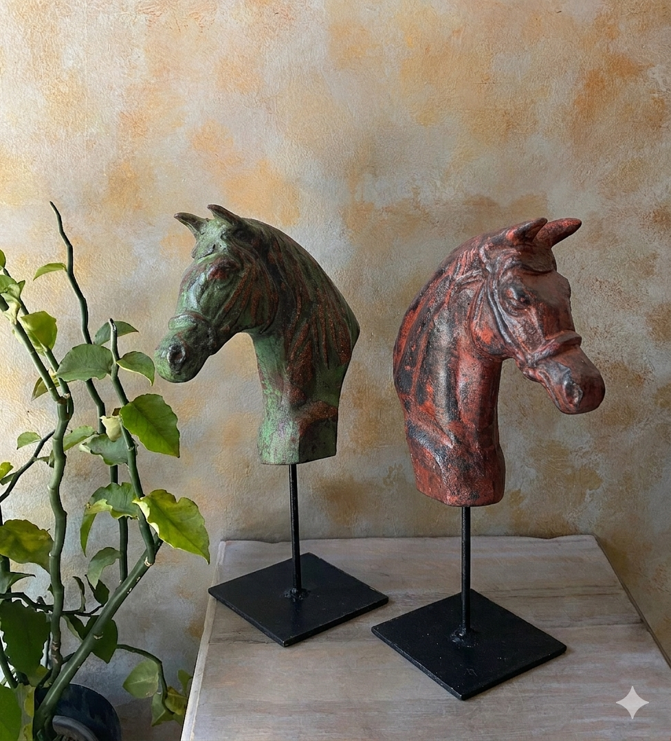 Antique Carved Horse Head On Stand (1+1 FREE)