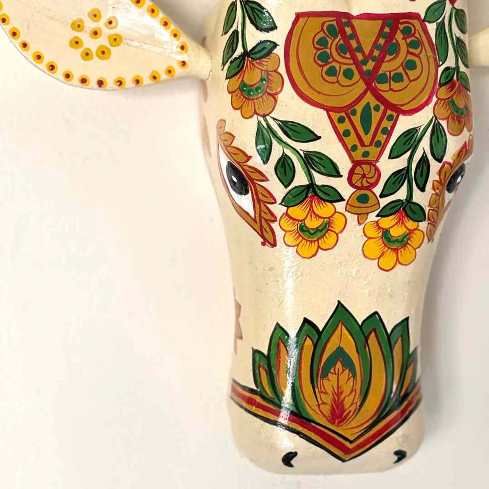 Ivory Cow Wall Decor Handpainted - 12"
