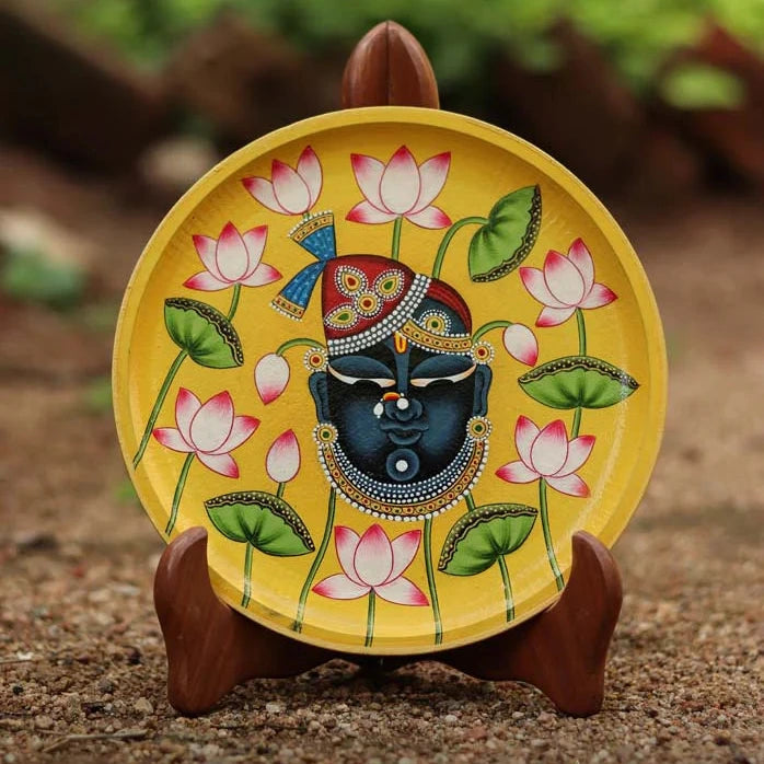 Pichwai Krishna Handpainted Wall Plate - 8"