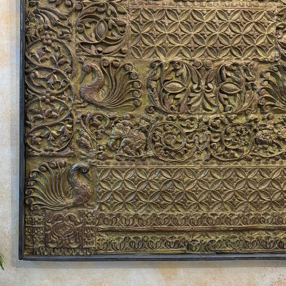 Peacock Handcrafted Wooden Carved Wall Panel (Vintage)