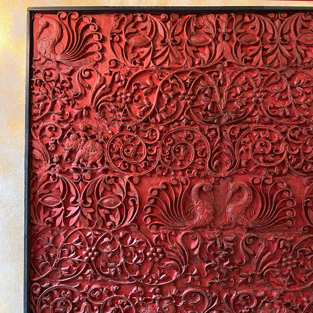 Peacock Handcrafted Wooden Carved Wall Panel (Vintage)