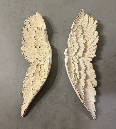 Antique Hand-Carved Wooden Angel Wings – Set of 2
