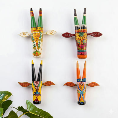 Handcrafted Wooden Ivory Cow Wall Decor | Hand-Painted Folk Art Wall Hanging